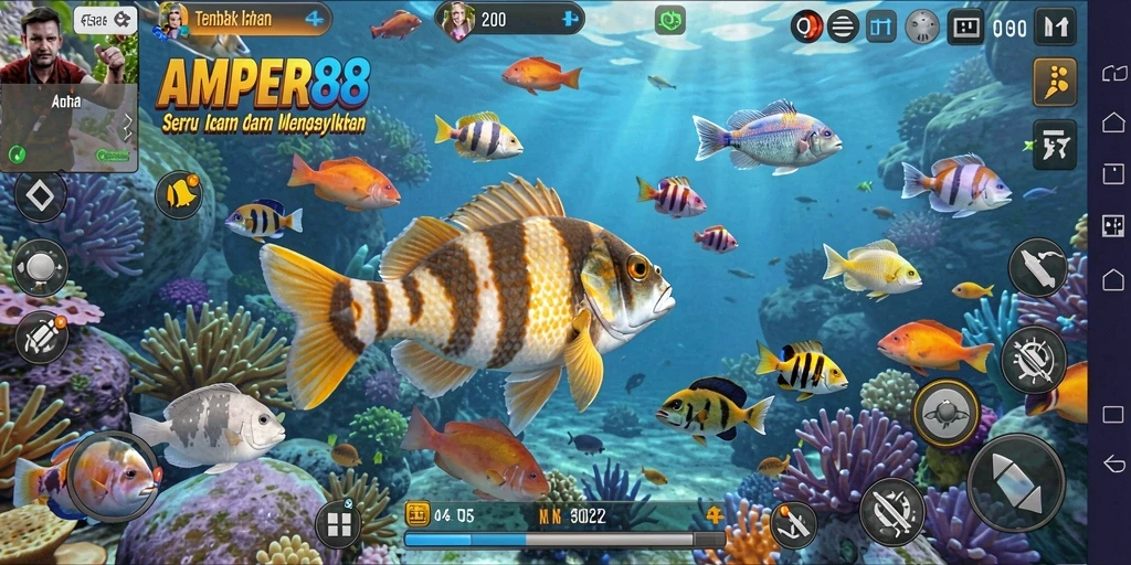 Screenshot gameplay AMPER88 menampilkan aksi menembak ikan yang seru.