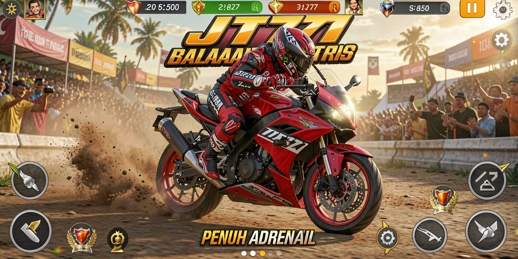 Gameplay JT777 yang intens dan seru di trek balapan.