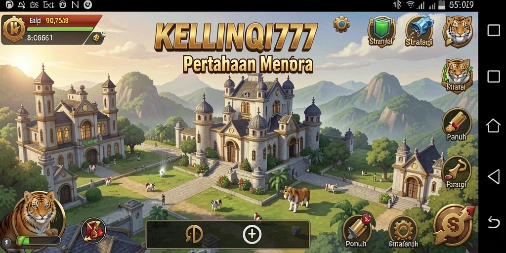 Tampilan gameplay KELINCI777 dengan berbagai menara pertahanan yang strategis.