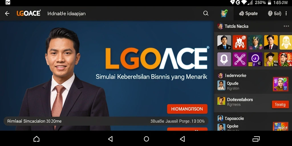 Tampilan gameplay LGOACE menunjukkan strategi pengelolaan bisnis yang mendalam.