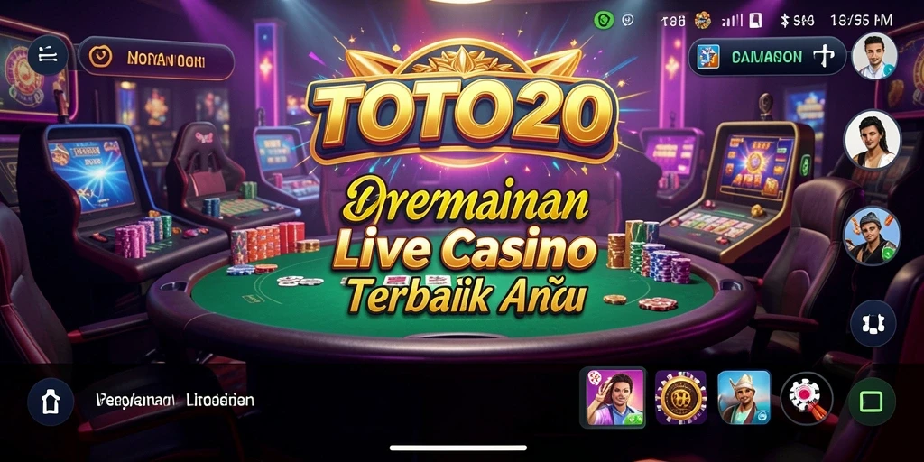 Tampilan gameplay TOTO20 dengan dealer langsung dan suasana Casino.